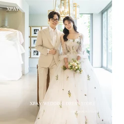 XPAY Korea Tulle A Line Wedding Dresses Customised Detachable Puff Long Sleeves Photo shoot Bridal Gowns Corset Back Bride Dress