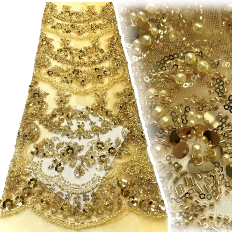 

African Beaded Lace Tulle Fabric, Heavy Handmade, Swiss, Sequin Fabric, Nigerian Wedding, Prom Dress, Sew, High Quality,SZ1337