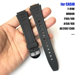 18mm Watch Band for Casio W800 Silicone Strap for F-91W F105/108 A158/168 AE1200/1300 PU Plastic Band for Casio Universal Strap