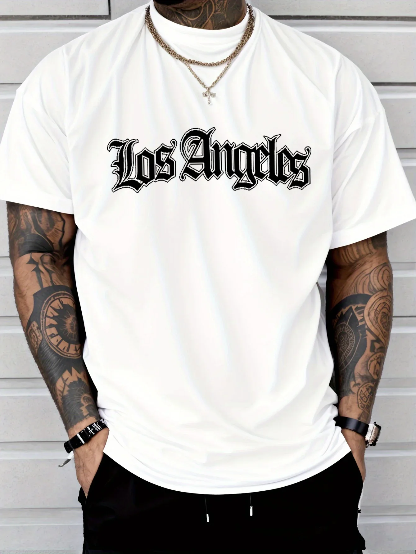 Hommes d'ét 100 coton à la mode décontracté ample grande taille Los Angeles lettre imprimé sport co rond à manchescourtesT-shirt
