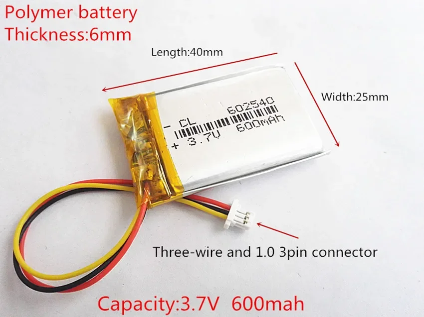 602540 3.7V 600mAh Rechargeable li-Polymer Li-ion Battery For 358 388 portable set-top box DVR MP3 toys