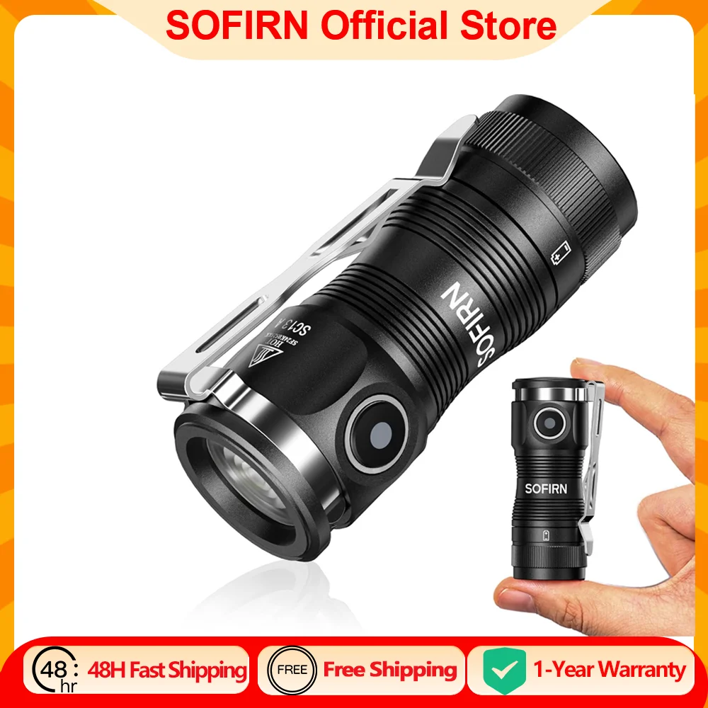 Sofirn SC13A Anduril Мощный свет 519A 1300 лм Тактический 18350 Перезаряжаемый фонарик 5000K High CRI Брелок Аварийный фонарь
