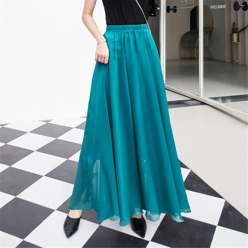 Summer Women Skirts Long Boho Beach Maxi Skirt Korean Elegant Dance Skirt Black Red Yellow Blue Green Purple Pink Skirt