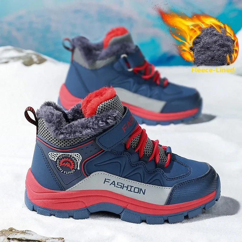 Thickened Winter Snow Boots for Children Outdoor Warm Anti-Cold Fleece Lined Cotton Shoes Boys Girls Kids Booties Winter Wear