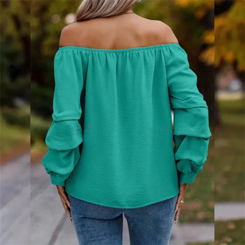 Fashion Stretch Off The Shoulder Neck Pullover Shirt Women Blouse Female Commuter Stacked Long Sleeve Tops New Casual Streetwear