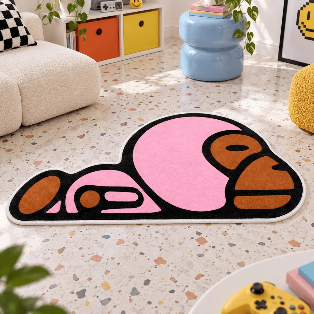 Pink Brown Hand Gesture Shaped Floor Mat, Modern Abstract Rug for Bedroom Game Room Living Room Entryway Decor, Unique Gift