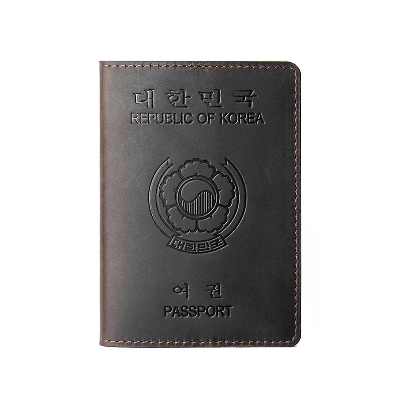 Kemy Genuine Leather Passport Cover Designed For South Korean Crazy Horse Leather Card Holder Business Bilingual Passport