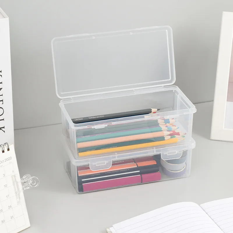 Simple Plastic Pencil Cases Transparent Square Storage Box Student Pen Pencil Holder Practical Stationery Cases