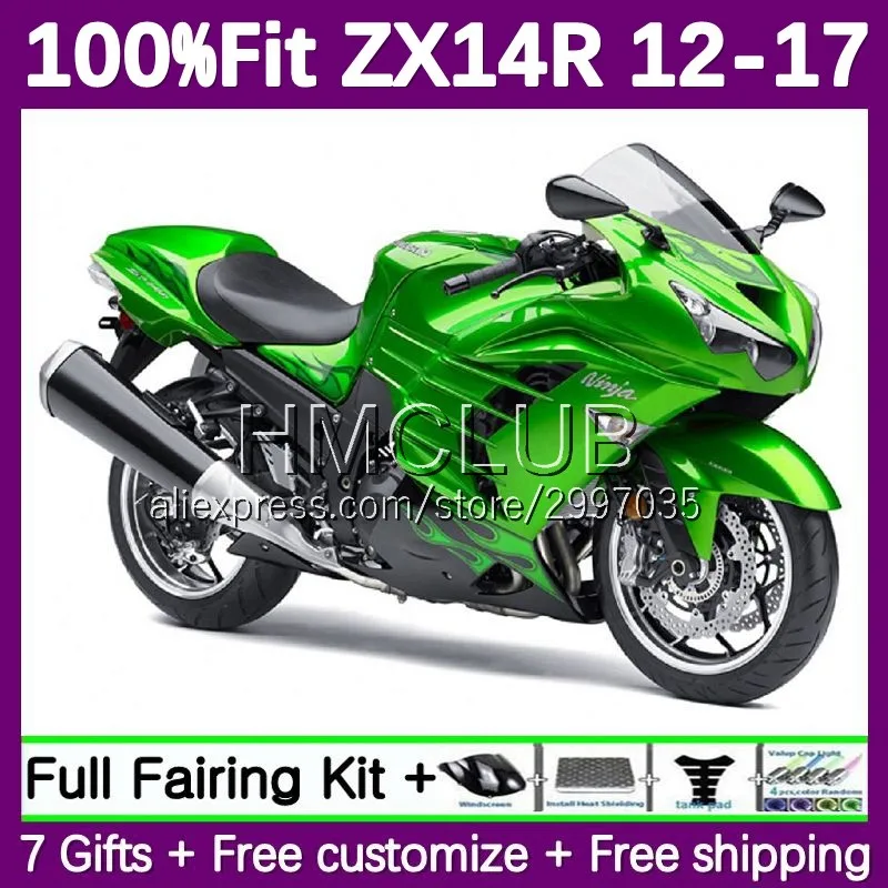 Green glossy OEM Fairing For KAWASAKI NINJA ZX 14R ZX-14R ZZR1400 121No.2 ZX14R 12 13 14 15 16 17 2012 2013 2014 2015 2016 2017