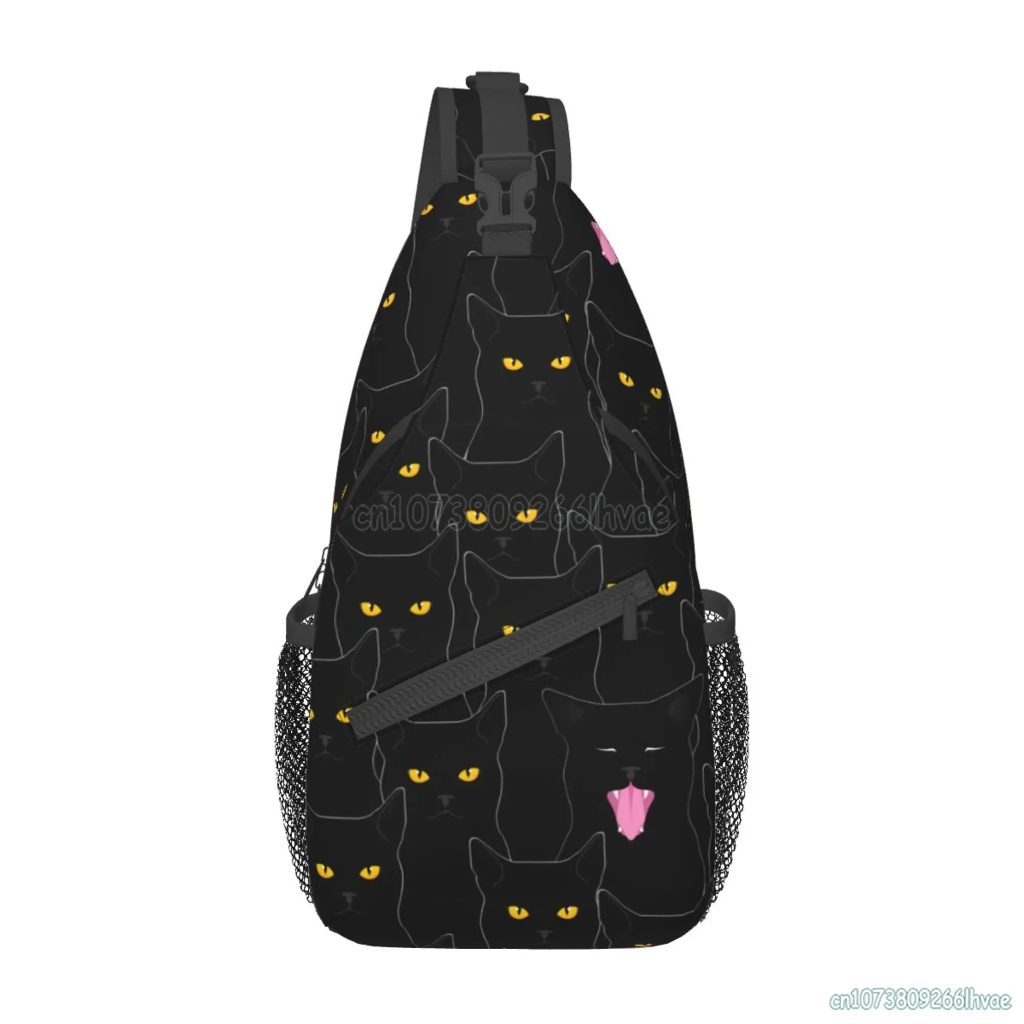 funny Black Cats Pattern Chest Bag for Women Unisex Casual Crossbody Bags Waterproof Daypack for Travel Beach Camping Hiking