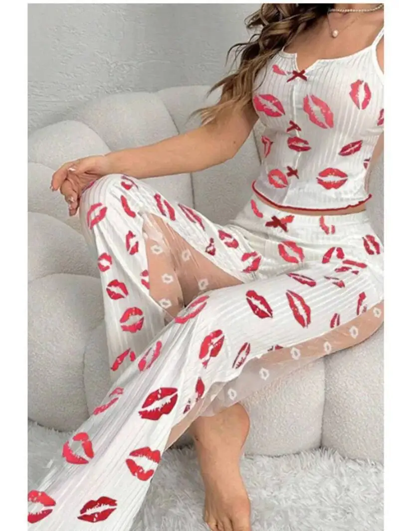 

Новые сексуальные комплекты брюк с принтом спереди и различными стилями сзади, прозрачные комплекты брюк с принтом в форме сердца, повседневные комплекты Pure Desire HPTJ