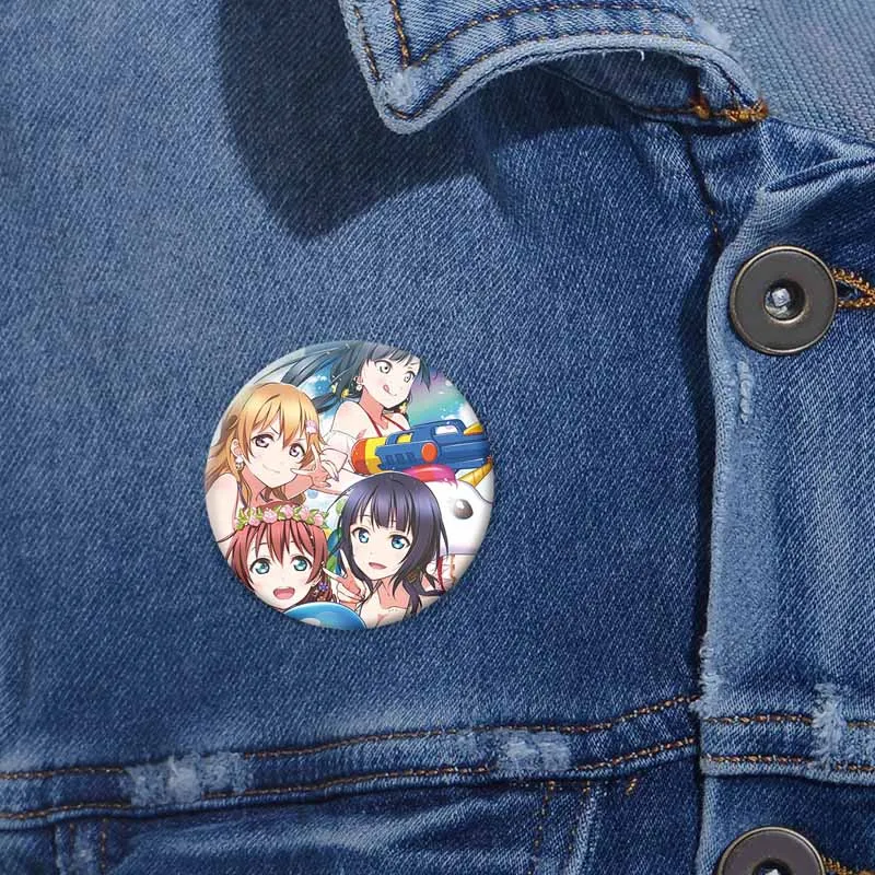 Love Live Sunshine Anime Badge Kawaii Cartoon Girl Hanamaru Dia Yoshiko Riko Ohara Mari Kanan Brooch Pins Hat Bag Accessories