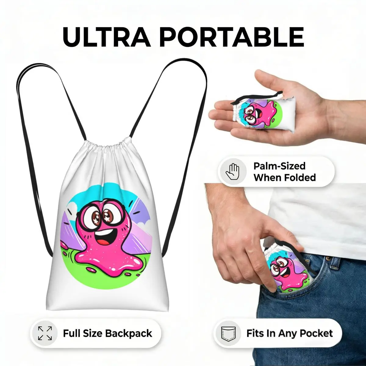 Super Slick Slime Sam Drawstring Backpack hiking cycling Bag Lightweight Foldable Storage Drawstring Bag for Men Women