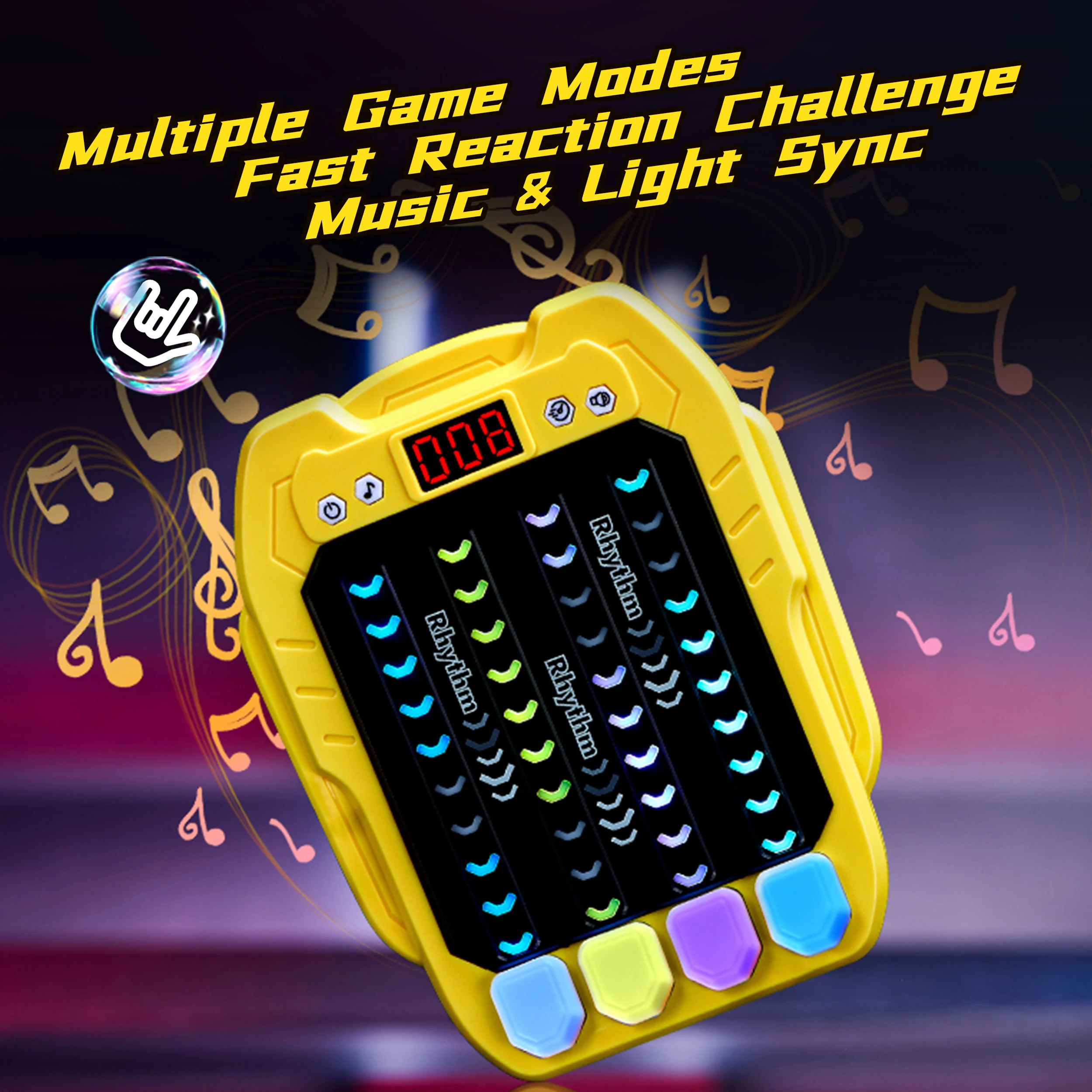 Mini máquina de jogo de ritmo portátil, brinquedo musical eletrônico com luzes para crianças, alívio do estresse