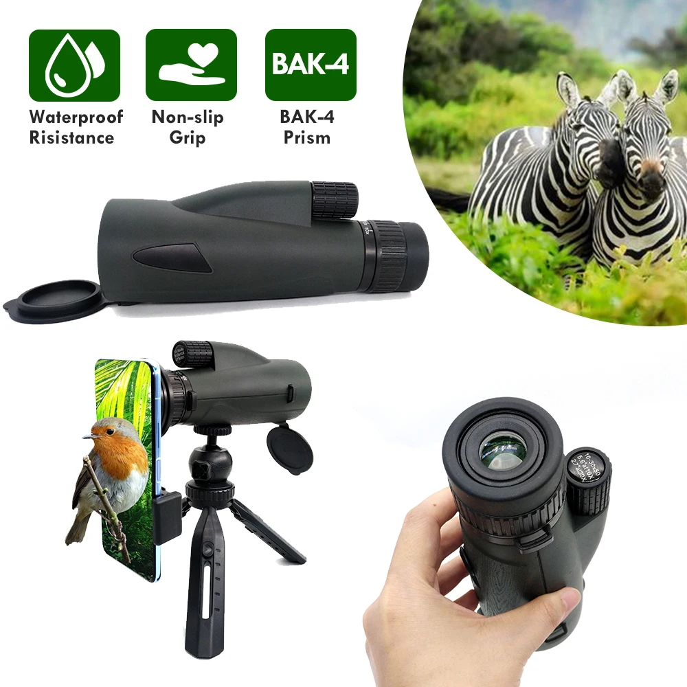 TONTUBE Bak4 Prism 10-30x50 Adjustable Waterproof Zoom Monocular with handstrap for Mobile Phone