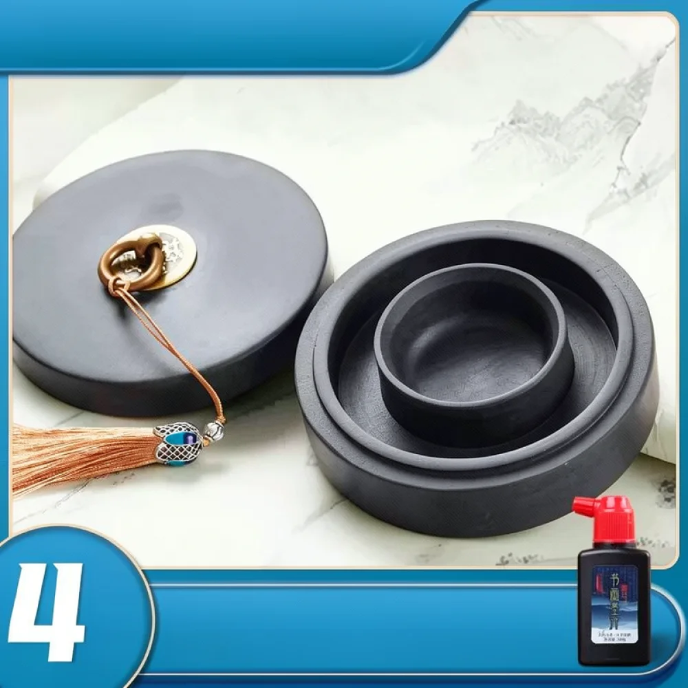 Natural Stone Inkstone With Cover Calligraphy Ink Grinding Tray For Student Artist Painting Practice Stationery Tool view 4