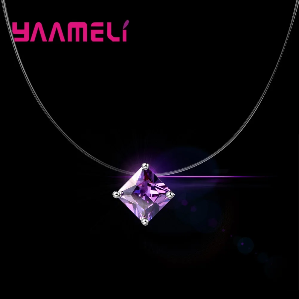 925 Sterling Silver Jewelry Transparant Fishing Line Necklace for Woman Girl 6 Models 8 Colors Cubic Zircon Choker Collar Gifts