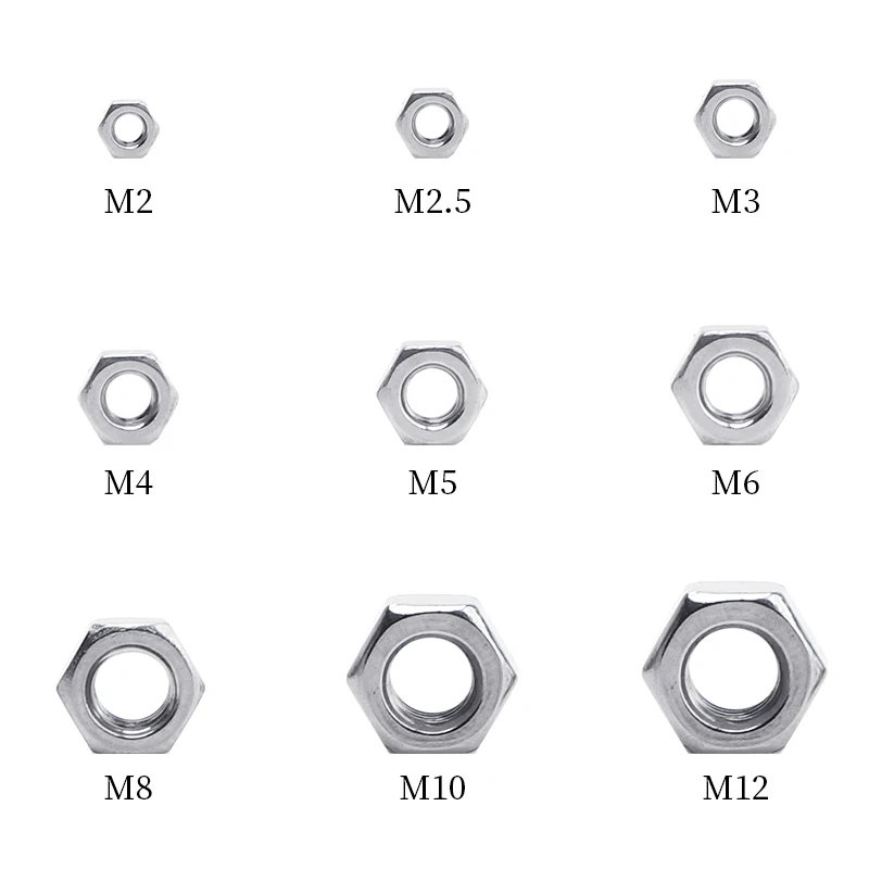 10/50pcs Hex Hexagon Nuts Stainless Steel/Black Carbon Steel Metric Hexagon Hex Nut Locknut M2 M3 M4 M5 M6 M8 M10 M12