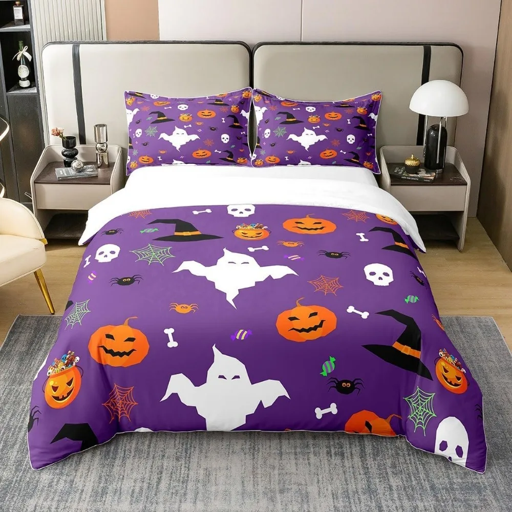 

Happy Halloween Bedding Set 3D Printed Pumpkin Ghost Duvet Cover Set Twin Double Queen Size For Bedroom Halloween Decor Gift
