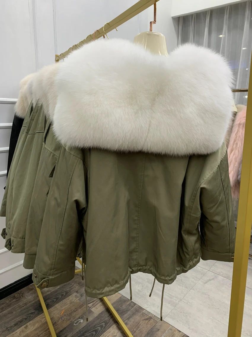 New Womens Winter Real Fox Fur Coat Parkas Women Warm Imported Rex Rabbit Fur Liner Oversized Jacket Streetwear Women Parkas