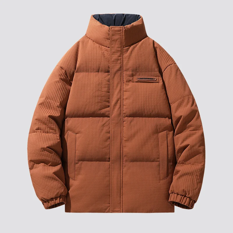 

2025 Winter Men and Women’s Puffy Stand Collar Parka Unisex Streetwear Style Windproof Heavyweight Fleece Lined Versatile