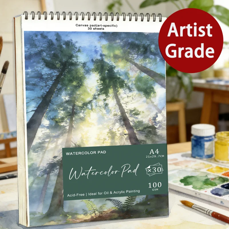 A4/A5 Spiral Watercolor & Sketch Pad 30 Pages | Beginner-Friendly | Bleed-Resistant | Rustic Forest Cover