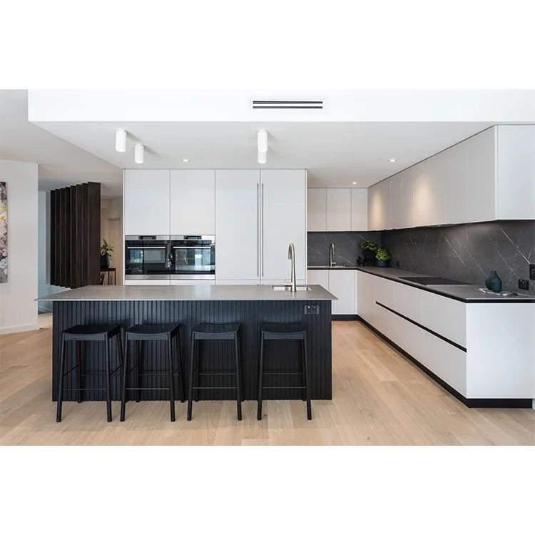 Modular RTA Kitchen Cabinets Standard Modern European Black Kitchens Cabinet With 2 Pac Painting