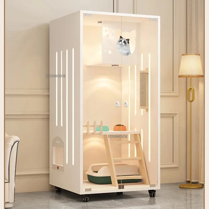 Home Indoor Cattery Cat House Waterproof Moisture-proof Cats Cabinet Large Space Luxury Cat Villa Transparent Glass Cat Cages M