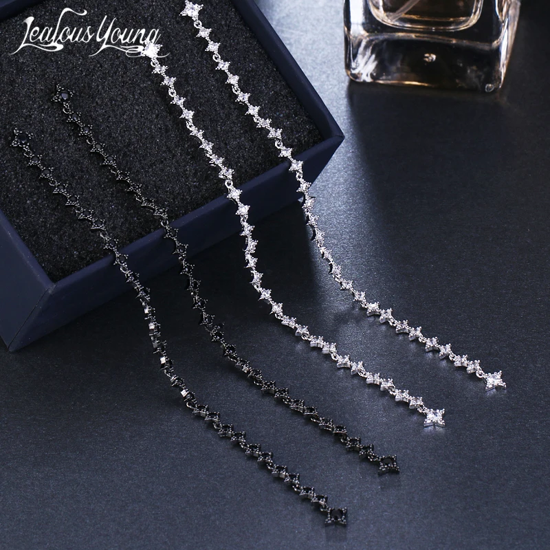 2018 Classic Long Zircon Drop Earrings For Women Luxury Wedding Earrings Black Gun Jewelry Gift brinco bijoux