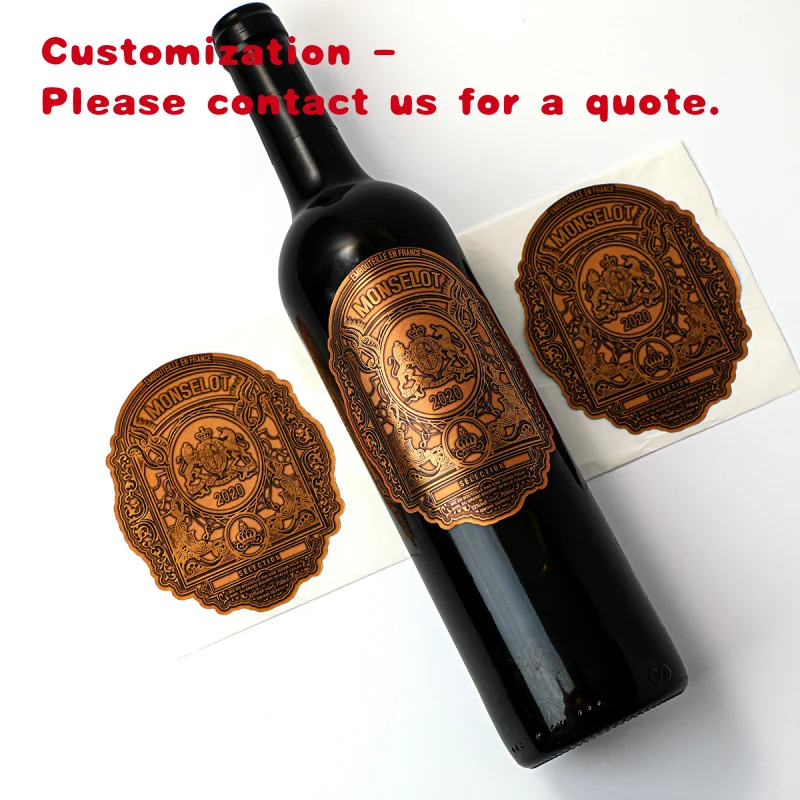 

Индивидуальный дизайн, рулон с тиснением фольги, текстура, металлическая этикетка для вина, наклейка, стеклянные бутылки