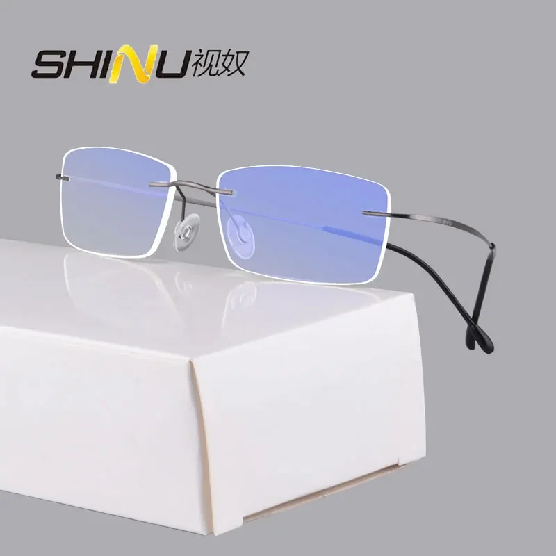 

SHINU brand titanium man rimless glasses pure titanium glasses frame men eyeglasses frame can wholesale for optics shop