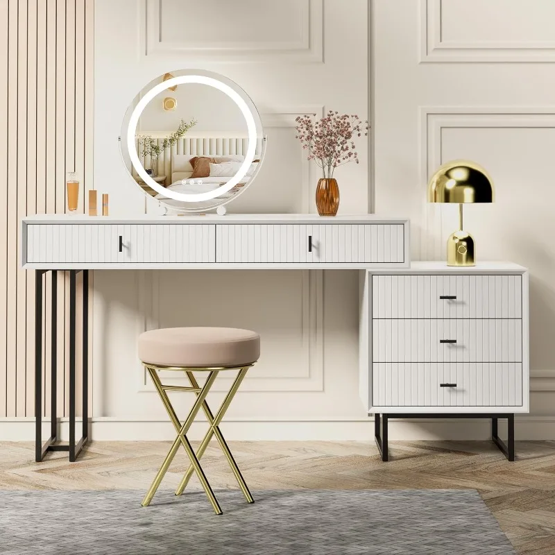 

Vanity Desk with Drawers,Makeup Vanity Set with Movable 3-Drawer Chest,Modern Makeup Vanity Dressing Table(White)