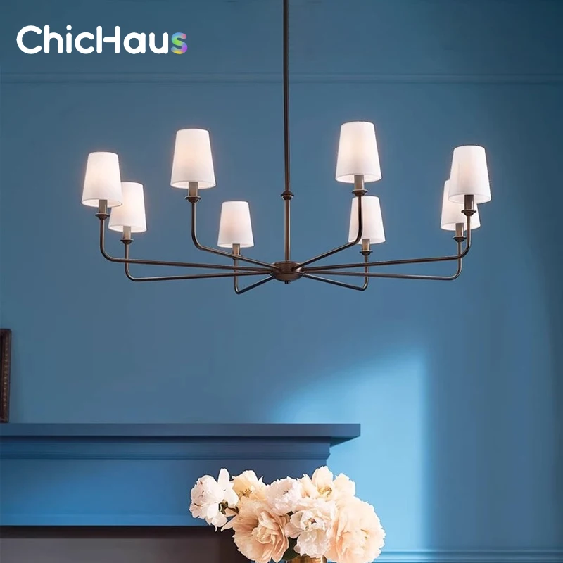 American Wrought Iron Vintage Light Chandelier Kitchen Island Lighting For Restaurant Bar Living Room Polished Gold/ Black Light
