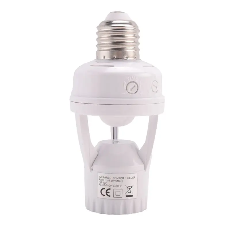AS60-E27 LED 220V Screw Light Bulb Holder LED PIR Infrared Motion Sensor Lamp With Switch Socket Identify E27 Motion Sensor