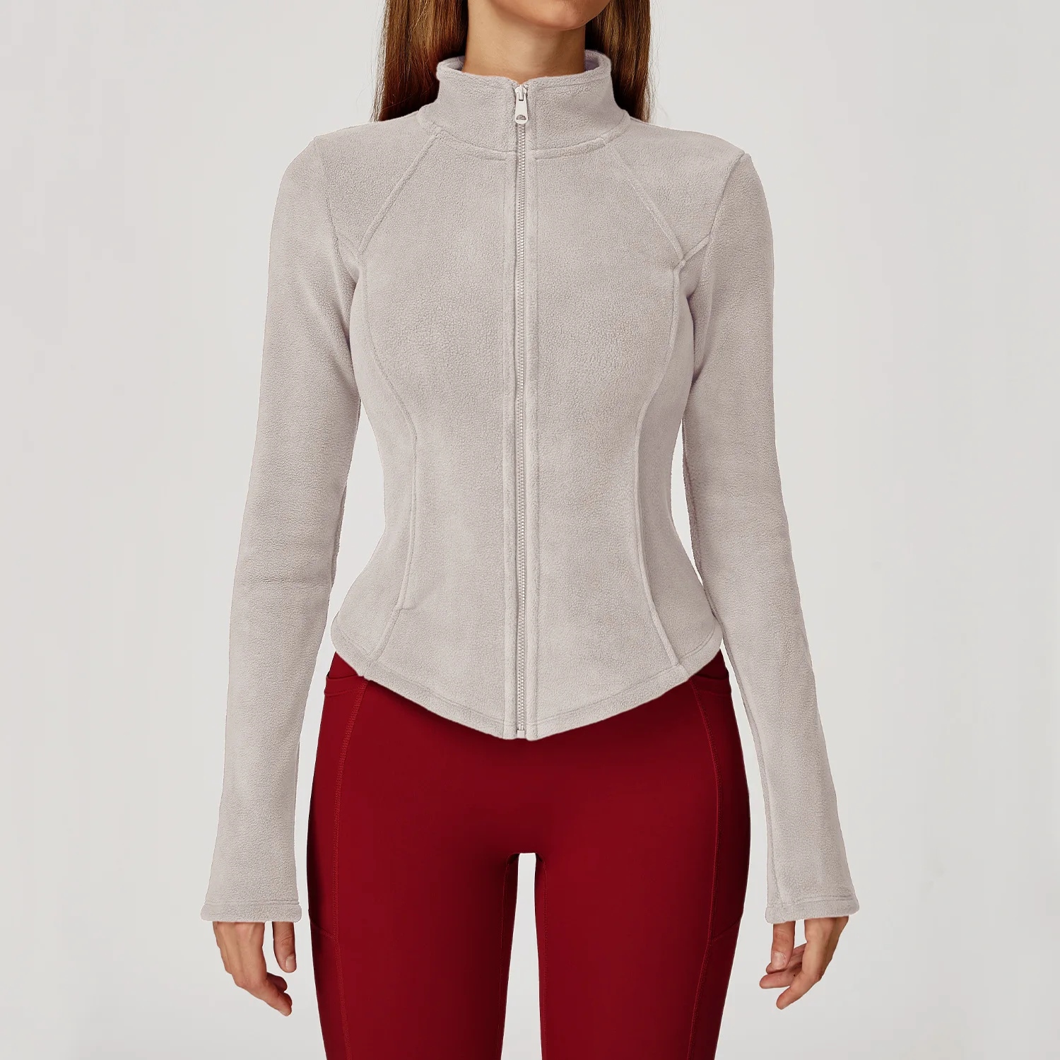 

Autumn Winter Yoga Jacket Long Sleeve Women Full Zipper Fleece Sports Coat Turn Down Collar Gym Workout Fitness Running Jacket