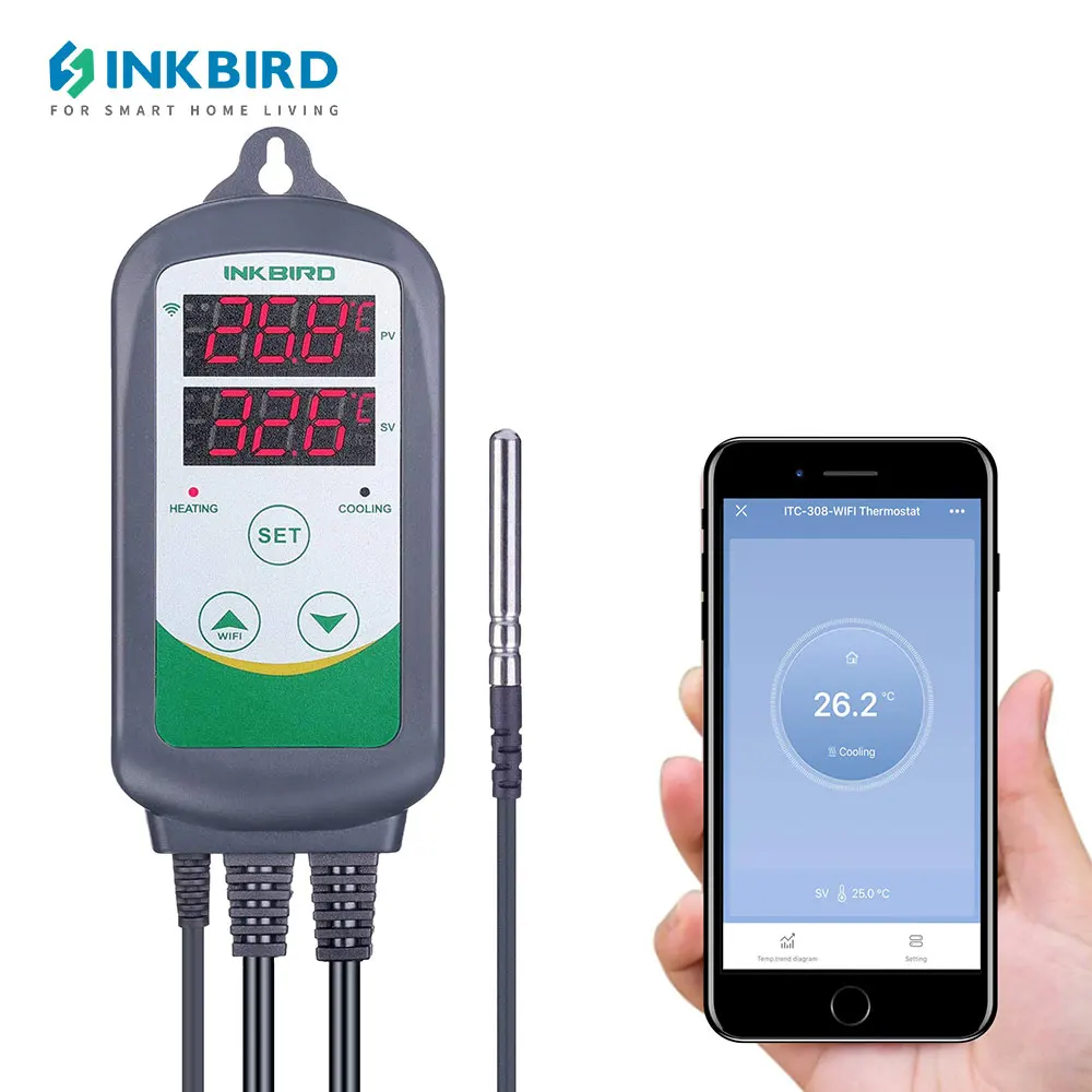 INKBIRD 220V EU Temperature Controller ITC-308-Wifi Wireless Digital Heating Cooling Output Thermostator for Terrarium Planting