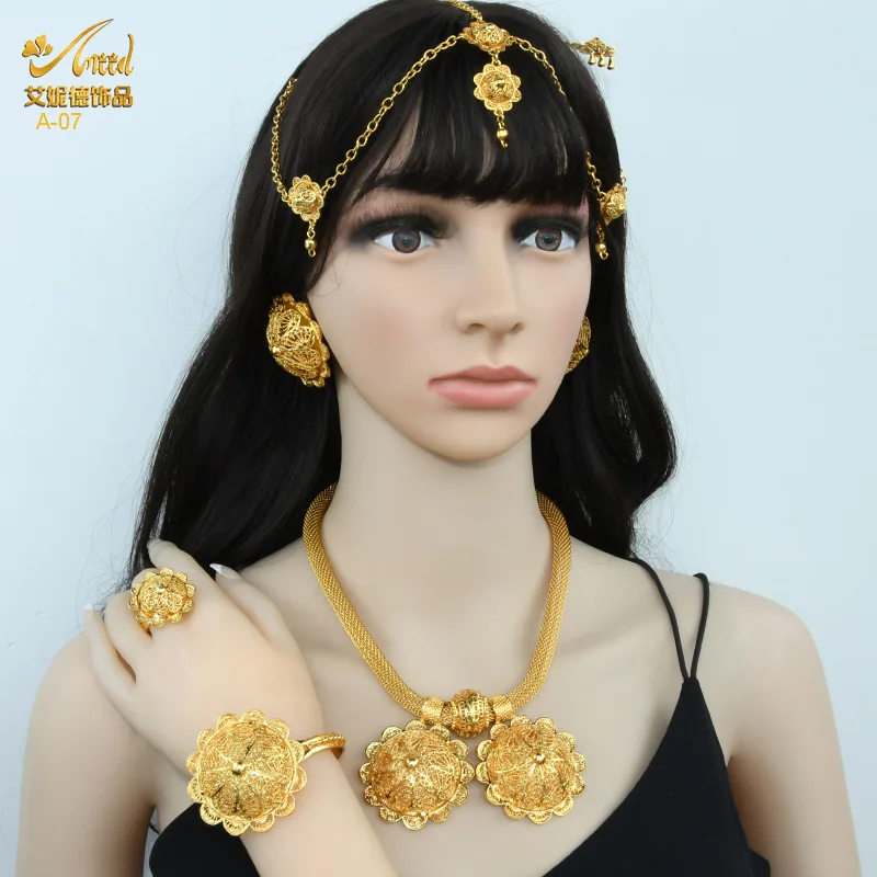 Indian Bridal Jewelry Set Necklace Earrings Ring Bracelet Hairpin Head Chain Six-piece Set Foreign Trade Spot Wholesale