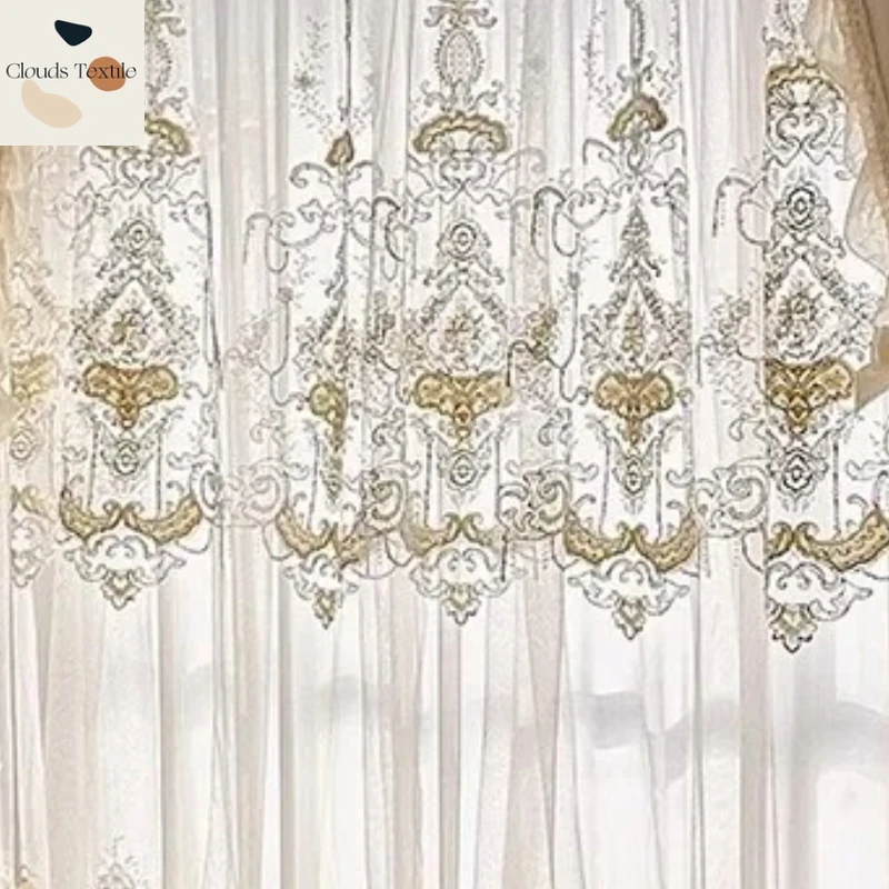 

Custom Size！European Retro High-end Heavy Embroidery Bowknot Ruffled Blackout Curtains for Living Dining Room Bedroom Window