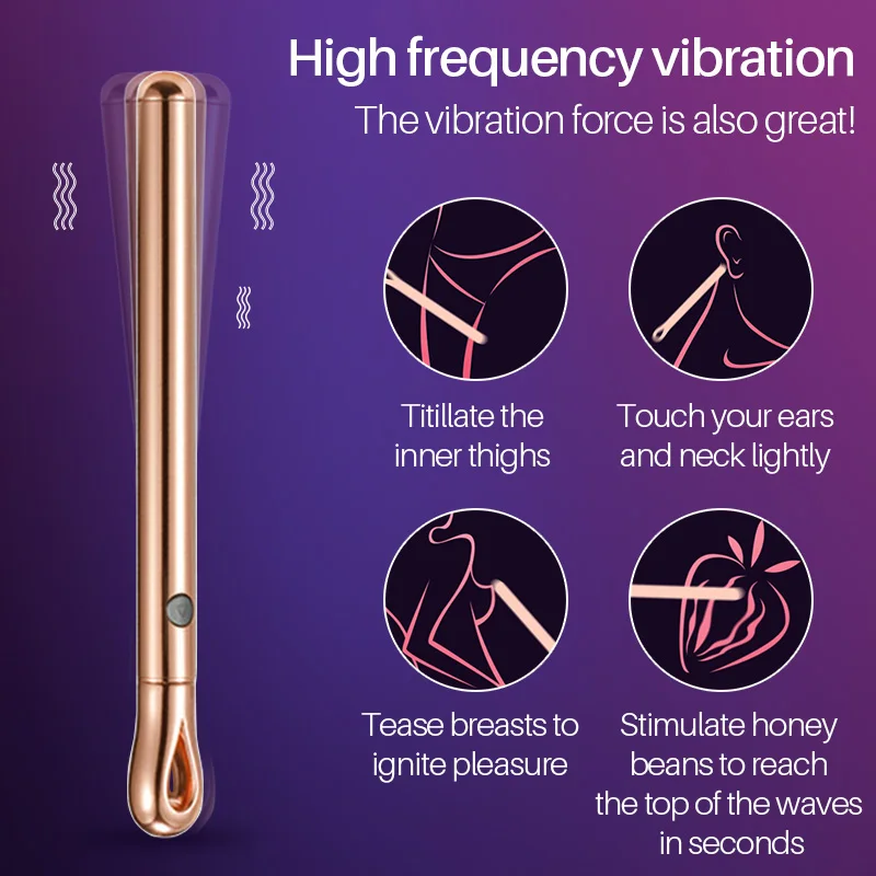 Gold Metal Slim Vibrators For Women Clitoris Vaginal Anal Stimulator Masturbator Vibrator With Necklace Sex Toys For Beginner