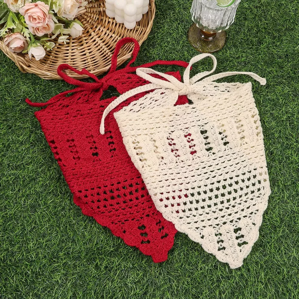 Sweet Hollow Out Knitted Headband Soft Handmade Hair Scarf Solid Color Triangle Headscarf Bandana Women
