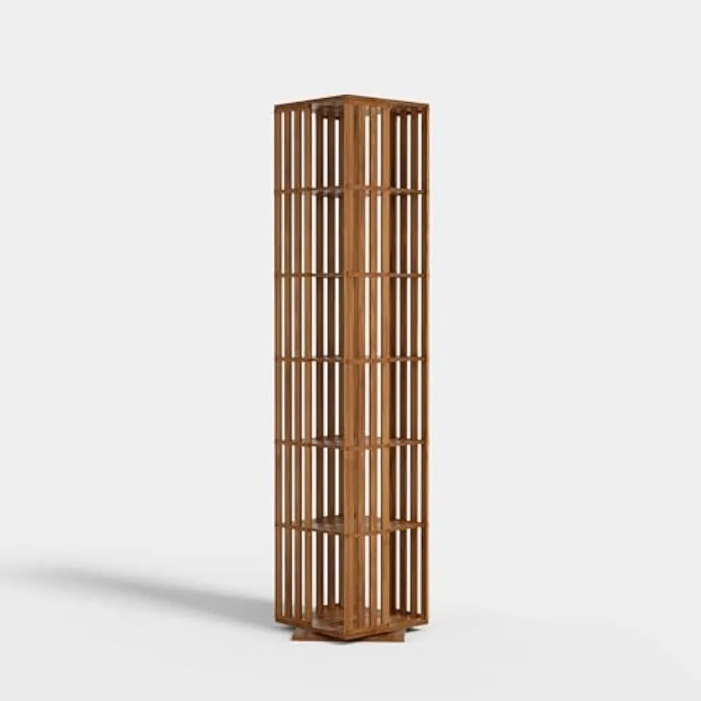 Rotating Bookshelf Tower, 360 Display Spinning Bookshelf, Bamboo Bookshelf Floor Standing Storage Rack,Wood Book Shelf Organizer