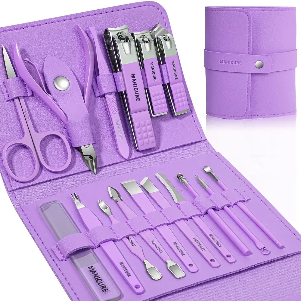 

16-Piece Stainless Steel Nail Care Set with Travel Case for Men and Women