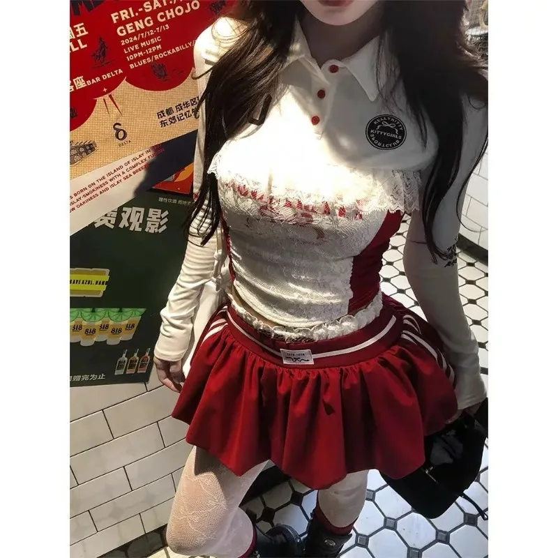 女性用レタープリントの襟付きフィットネスセット,スウェットシャツとミニスカート,おそろいの衣装,ストリートウェア,春と夏,2022