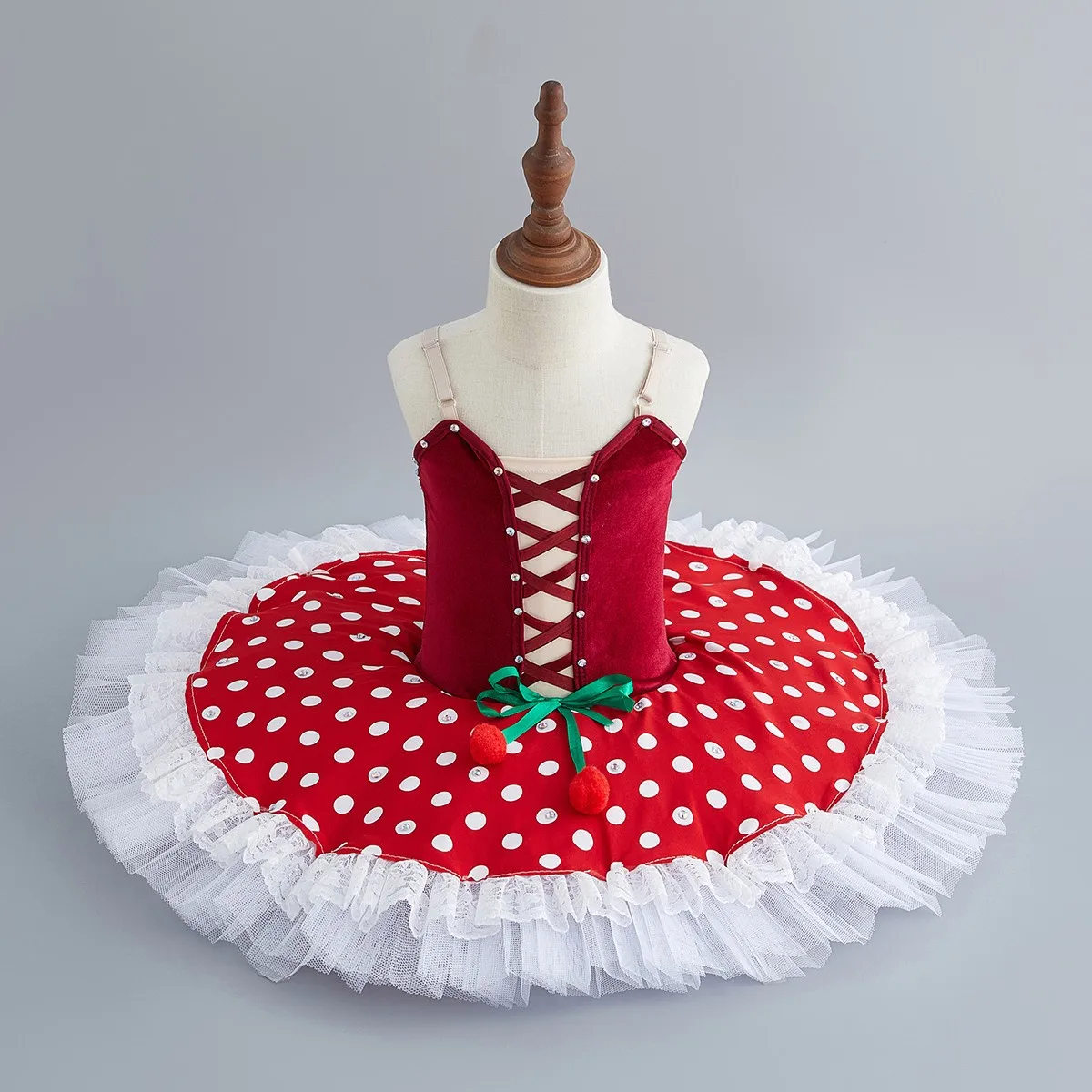 Costume de ballet en dentelle pour filles, tutu de performance professionnelle, robe de princesse à pois, ballerine rouge pour enfant, phtalwomen