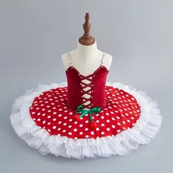 Professional Tutu Ballet Performance Girls Lace Ballet Costume Child Polka Dot Princess Tutu Dress Dancing Women Red Ballerina