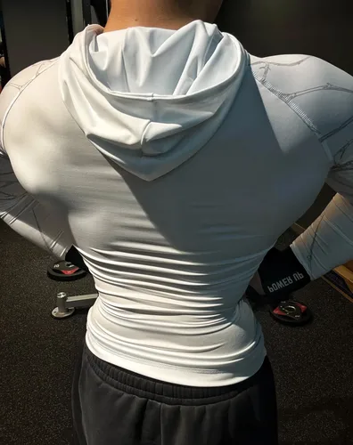 Imagen 2 del producto Camiseta de manga larga con capucha para entrenamiento con cremallera de gimnasio, camiseta unisex de otoño para parejas, deportes, fitness, diseño de patrón personalizado, manga larga