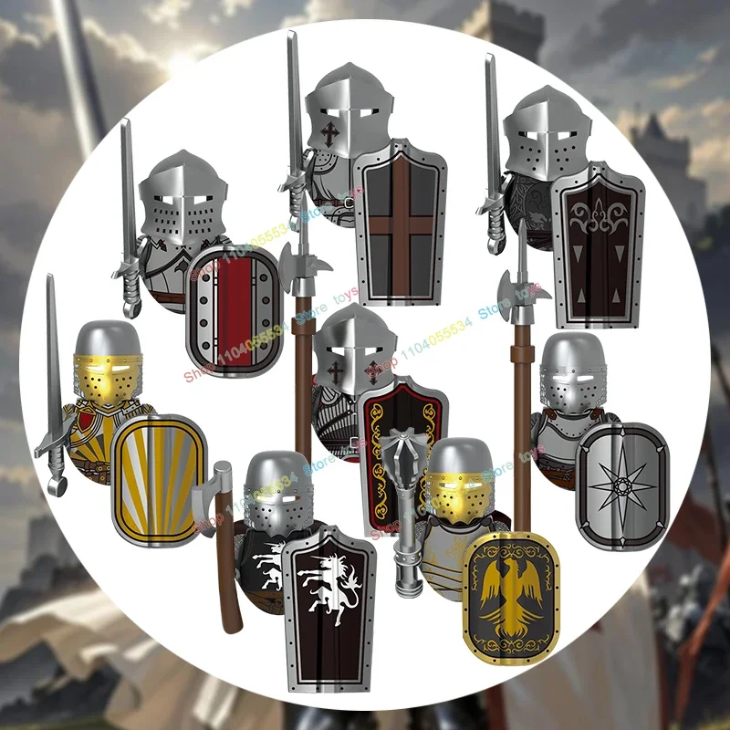 Soldats médiévaux monte cheval de guerre figurines d'action blocs de construction château chevaliers Archer hache épée briques modèles jouet enfants cadeaux