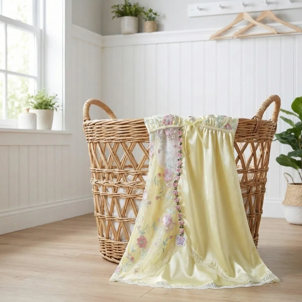 

Thin Lace Bow Women's Pajama Dress Flowers Butterfly Embroidered Ice Silk Suspender Nightdress Split Sleeveless