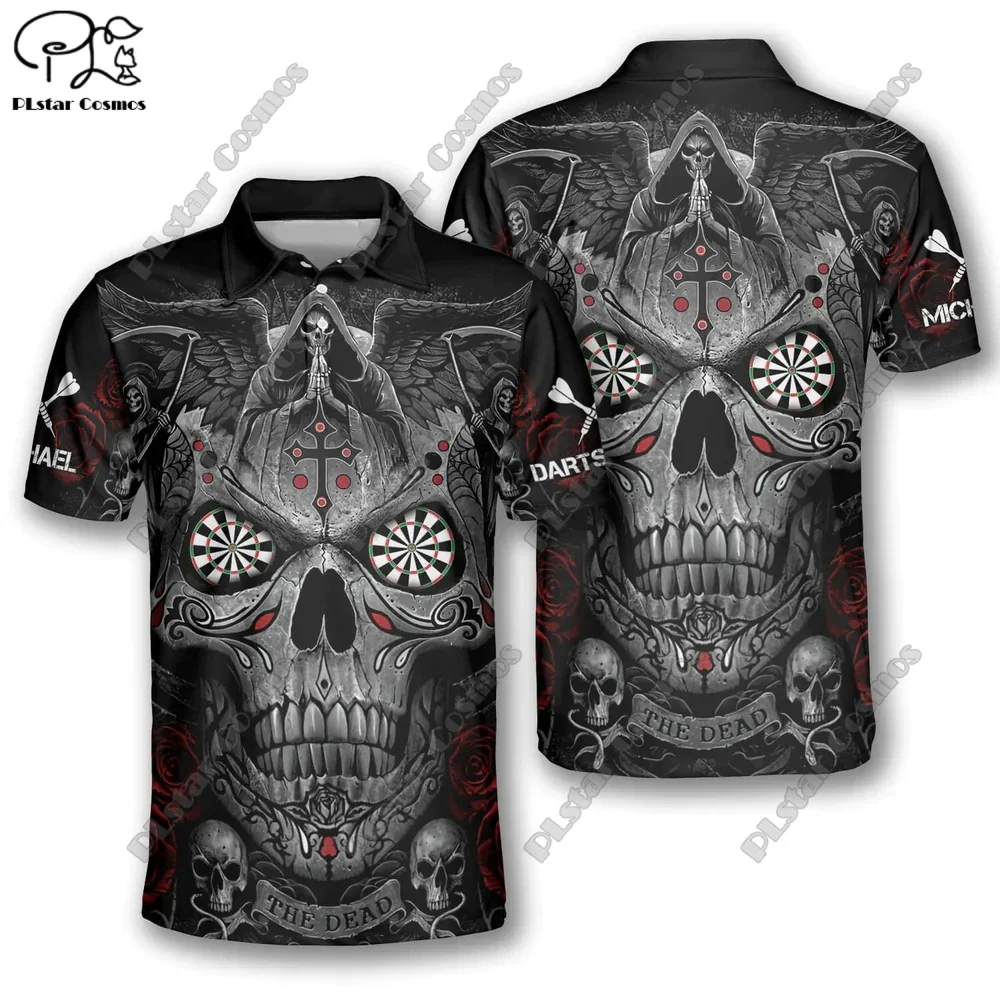 3D Printing kustom nama Polo Shirt gaya olahraga kustom nama Dart Polo Shirt Unisex olahraga dalam ruangan melempar seri F2