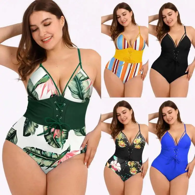 

2022 Sexy Tied Corset Swimwear Women Striped Print One Piece Swimsuit Monokini Hollow Push Up Bathing Suit Beachwear